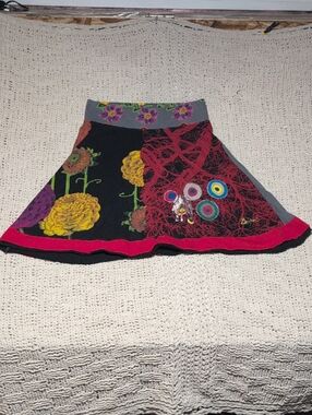Desigual Black, Red, Yellow and Gray Patchwork Circle Skirt